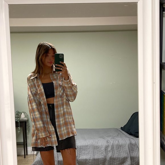 Blue- Orange & Tan Plaid Shirt - Picture 1 of 6